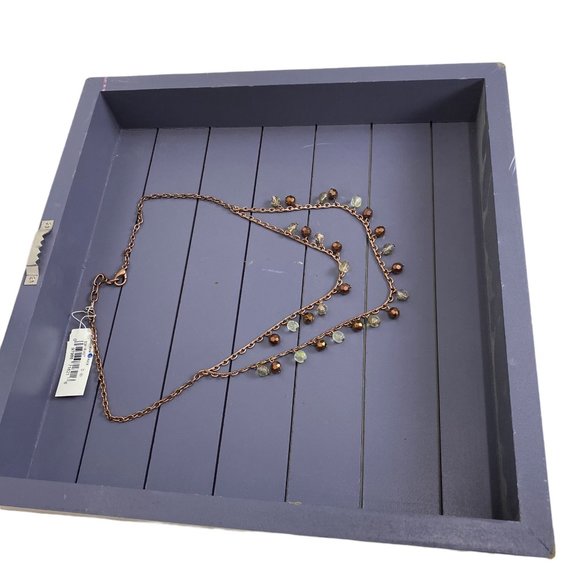 NWT Women's Two Strand Necklace with Bronze and Clear Beads - Picture 12 of 14